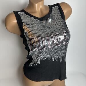 ROUGE Japan Womens XS Black Sequin Camisole Top Festival Club Dance Baddie Y2K